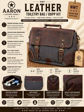 NWT Aaron Leather Goods Toiletry Bag with Handle